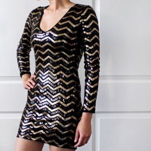 Divided H&M Black & Gold Sequin Mini Bodycon Dress